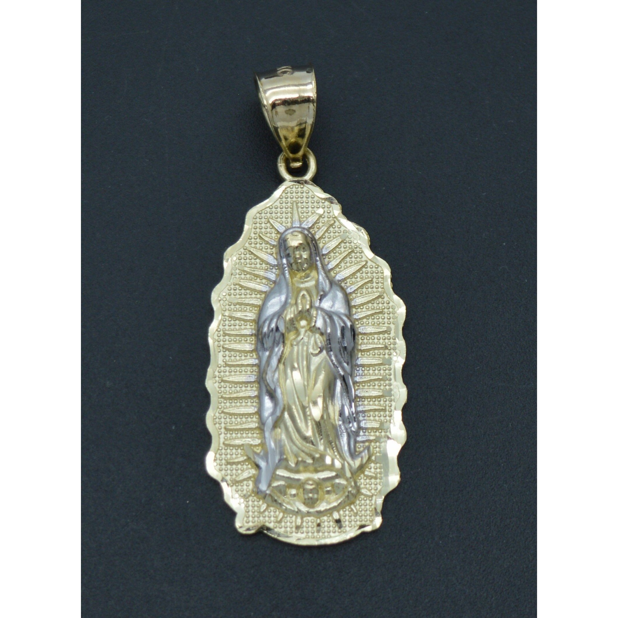 Real 10k Yellow Solid Gold Medallion Lady Guadalupe Virgin Mary Pendant